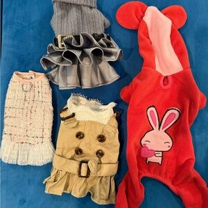 Stylish Dog Clothing Set - Red, Gray, Cream, Tan